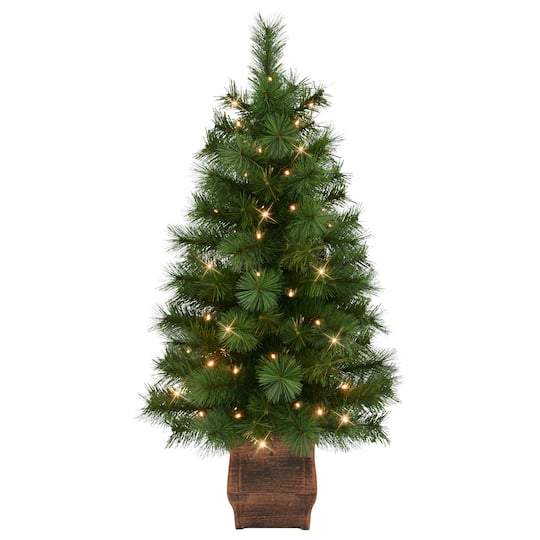 3.5ft. Pre-Lit Battery-Operated Potted Wyoming Pine Artificial Christmas Trees, Warm White LED Lights, 2ct.